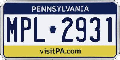PA license plate MPL2931