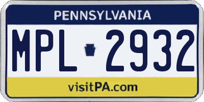 PA license plate MPL2932