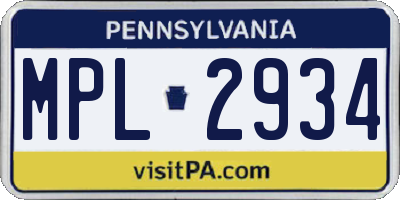 PA license plate MPL2934