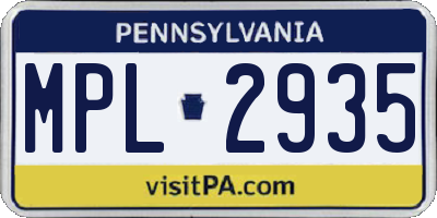 PA license plate MPL2935