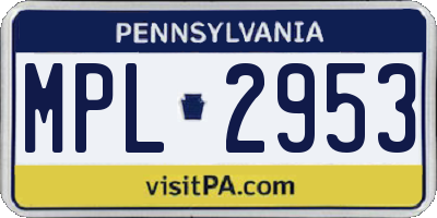 PA license plate MPL2953