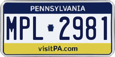 PA license plate MPL2981