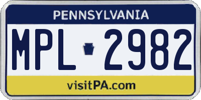 PA license plate MPL2982
