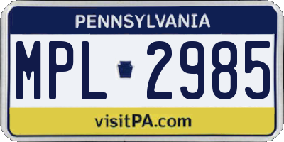 PA license plate MPL2985