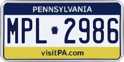 PA license plate MPL2986