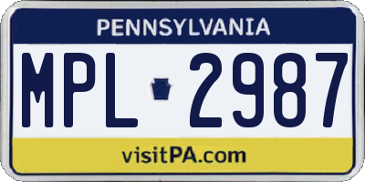 PA license plate MPL2987