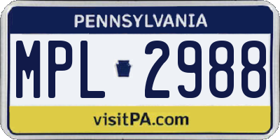 PA license plate MPL2988