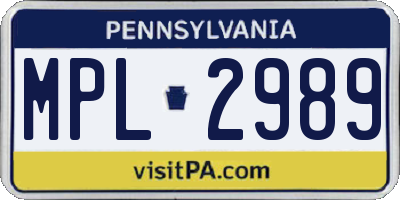 PA license plate MPL2989