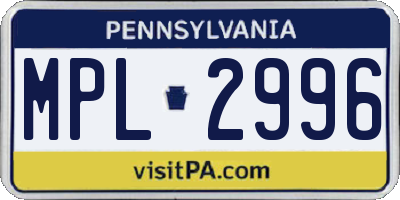 PA license plate MPL2996