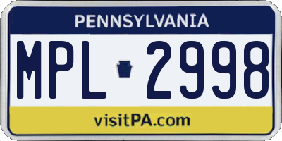 PA license plate MPL2998