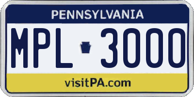 PA license plate MPL3000