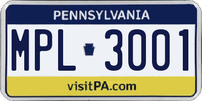 PA license plate MPL3001