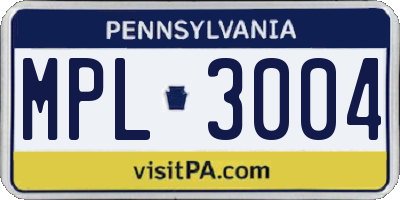 PA license plate MPL3004