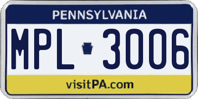 PA license plate MPL3006