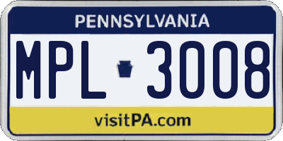 PA license plate MPL3008