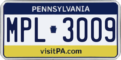 PA license plate MPL3009