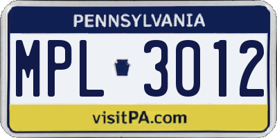 PA license plate MPL3012