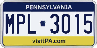 PA license plate MPL3015