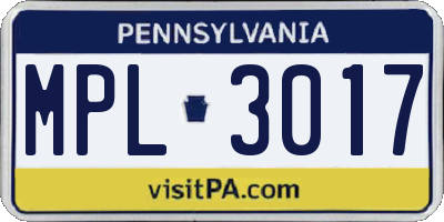 PA license plate MPL3017