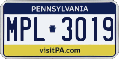 PA license plate MPL3019