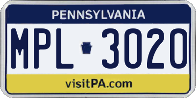PA license plate MPL3020