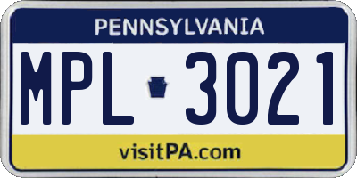 PA license plate MPL3021