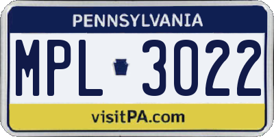 PA license plate MPL3022
