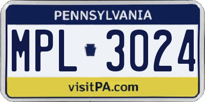 PA license plate MPL3024