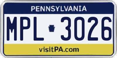 PA license plate MPL3026