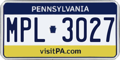 PA license plate MPL3027
