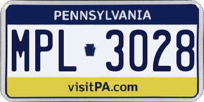 PA license plate MPL3028