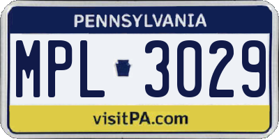 PA license plate MPL3029