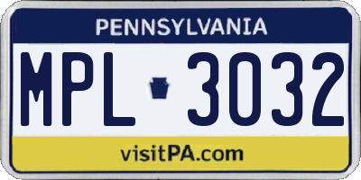 PA license plate MPL3032