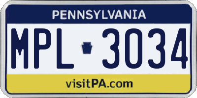PA license plate MPL3034
