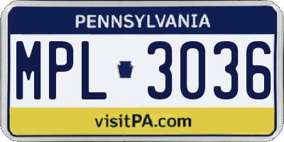 PA license plate MPL3036