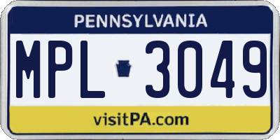 PA license plate MPL3049