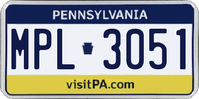 PA license plate MPL3051