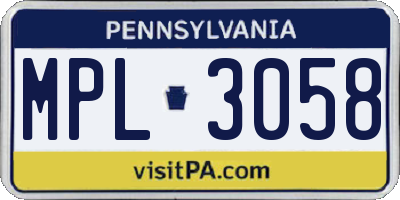 PA license plate MPL3058