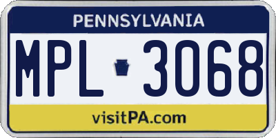 PA license plate MPL3068
