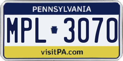 PA license plate MPL3070