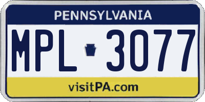 PA license plate MPL3077