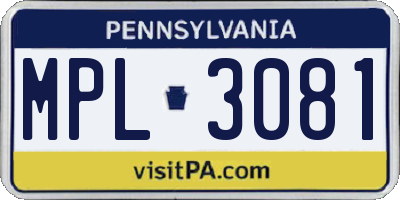 PA license plate MPL3081