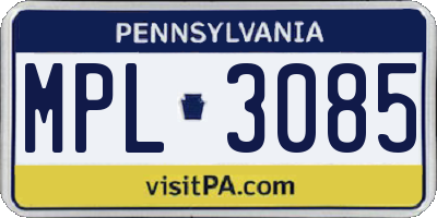 PA license plate MPL3085
