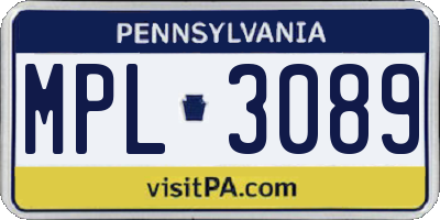 PA license plate MPL3089
