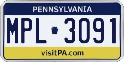 PA license plate MPL3091