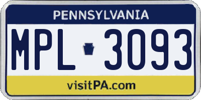 PA license plate MPL3093