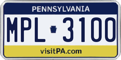 PA license plate MPL3100