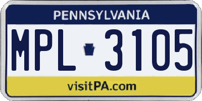 PA license plate MPL3105