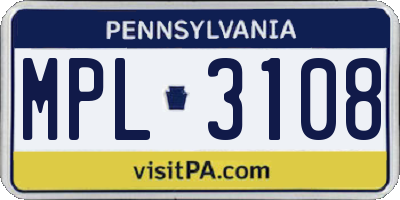 PA license plate MPL3108