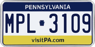 PA license plate MPL3109